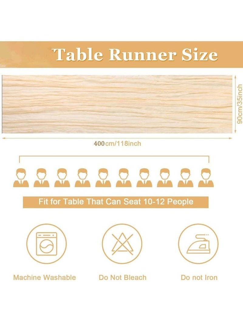 دبليو إل آر كيو إل دبليو مفرش طاولة من القماش القطني من 4M، مفرش طاولة زفاف بيج، مفرش طاولة من الشاش البوهيمي، ديكور طاولة شفاف ريفي 90×400 سم - Image 5