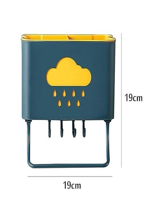 MSA Cloud Series Wall Mounted Cutlery Holder with Towel Bar & 4 Hooks | Self-Adhesive Kitchen Organizer | Multipurpose Spoon & Utensil Holder (Multicolour) - Image 2