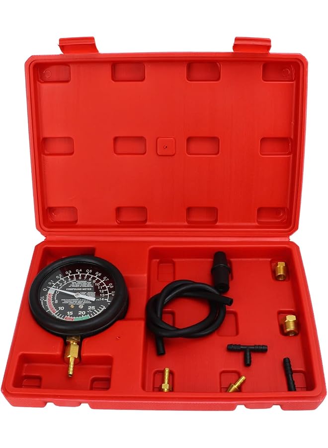 LJCM Fuel Pump Vacuum Tester Gauge Kit Carburetor Pressure Diagnostics Leakage Tool Universal For Car, Vacuum Range 0-28In/Hg Vac, 0-70Cm/Hg, Pressure Range 0-10 Psi/G, 0-0.7 Kg/Cm2  - Image 1