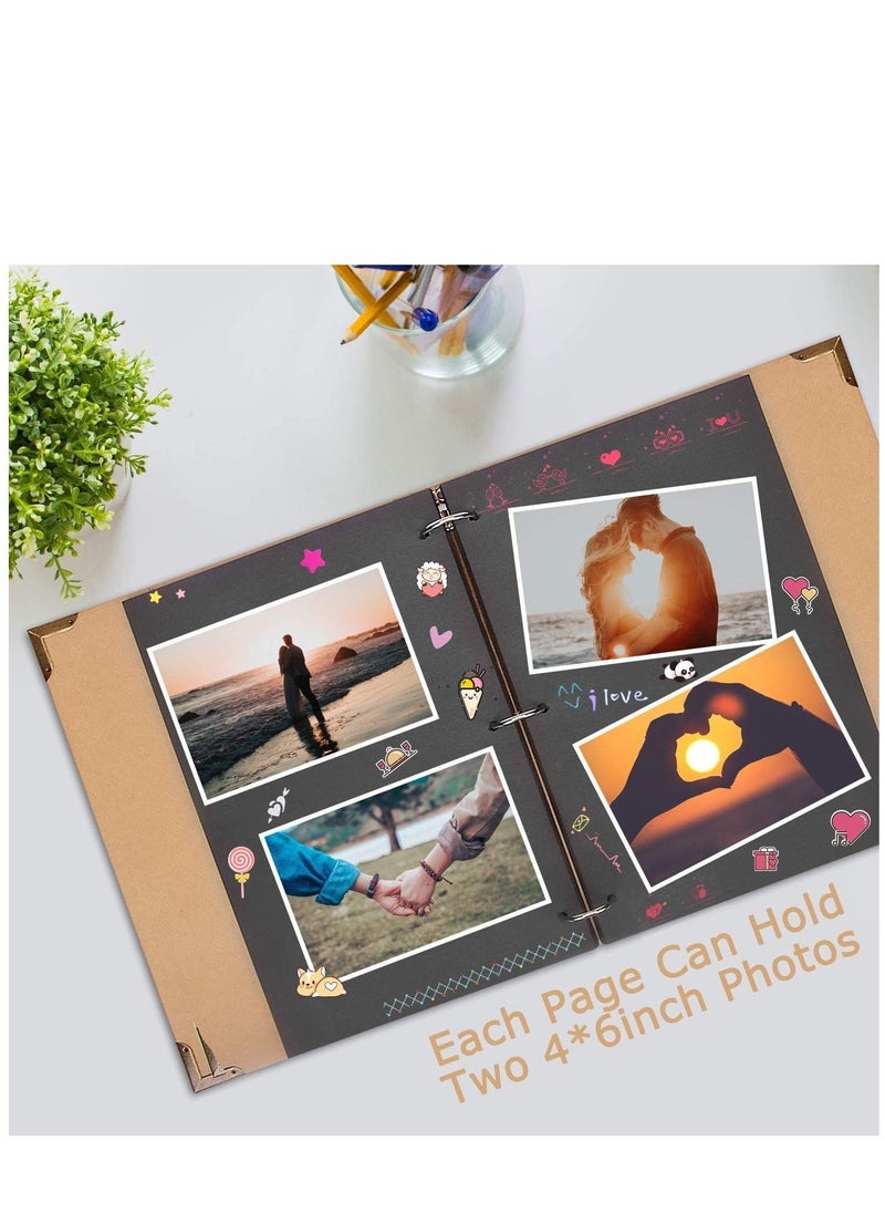 Generic - DIY Photo Album Scrapbook 60 Pages 3 Ring Binder 8.5 x 11 Inch Black Page Scrap Book with Scrapbooking Supplies for Kids Girls Teens Journal Graduation Gift - Image 1