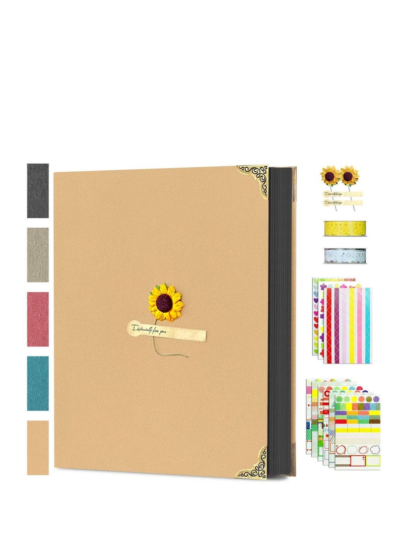 Generic - DIY Photo Album Scrapbook 60 Pages 3 Ring Binder 8.5 x 11 Inch Black Page Scrap Book with Scrapbooking Supplies for Kids Girls Teens Journal Graduation Gift - Image 1