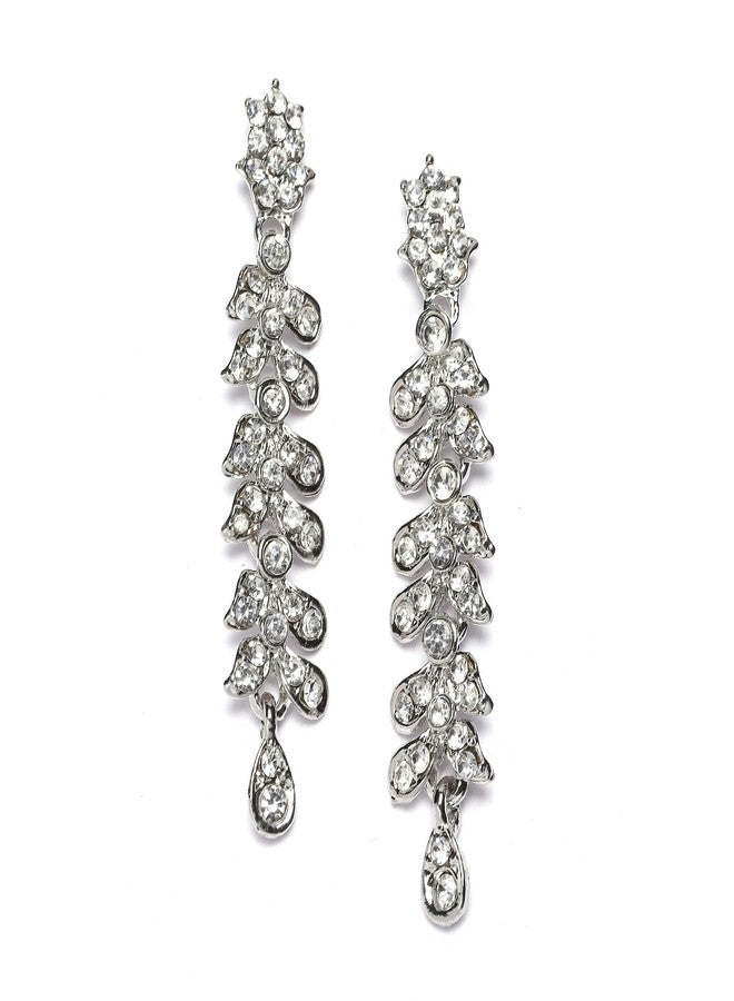 KENNICE Rhodium-Plated Cubic Zirconia Studded Leafy Shaped Necklace With Earrings Jewellery Set For Girls and Women - Image 4