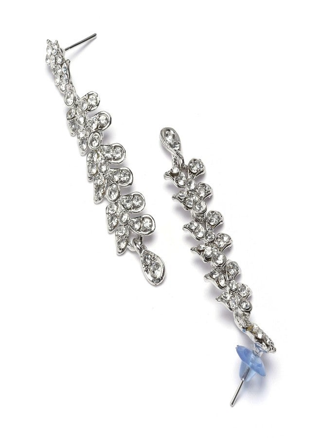 KENNICE Rhodium-Plated Cubic Zirconia Studded Leafy Shaped Necklace With Earrings Jewellery Set For Girls and Women - Image 5