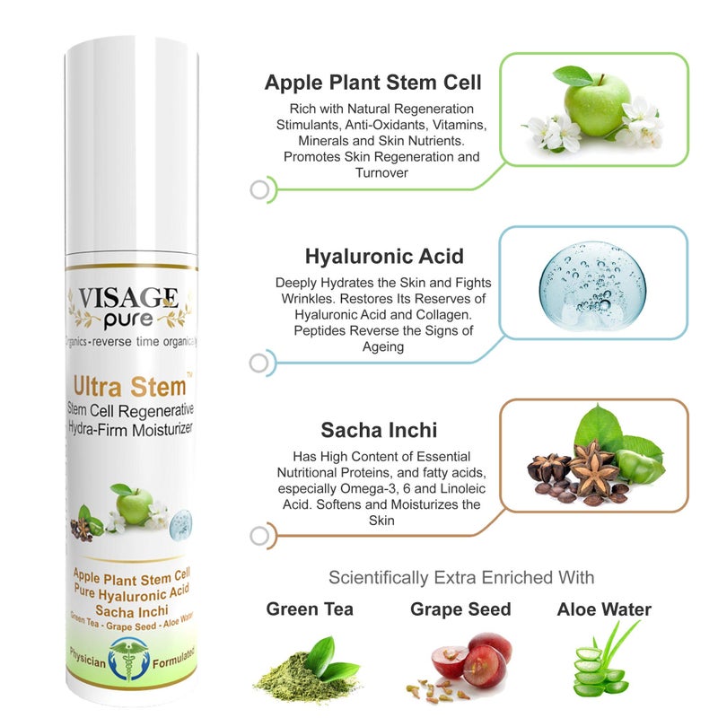 Visage Pure - Ultra Stem Regenerative Moisturizer - Organic - Physician Formulated - Research Supported -Natural Extra Strength Stem Cell Moisturizer. Prevents Superficial Wrinkles and Deep Skin Aging - Image 2