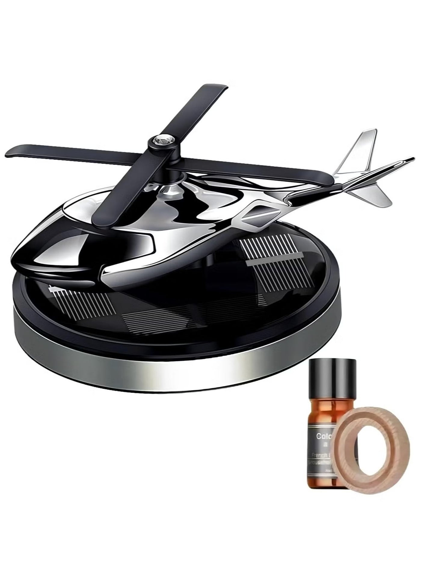 Car Air Freshener, Helicopter Solar Energy Rotating Aromatherapy Aviation Al Alloy Diffuser, Interior Decoration Accessories Diffuser for Car and Home (Silver) - Stylish and Functional Solar-Powered Diffuser for Fresh, Clean Air, Enhancing Your Car & Home Environment