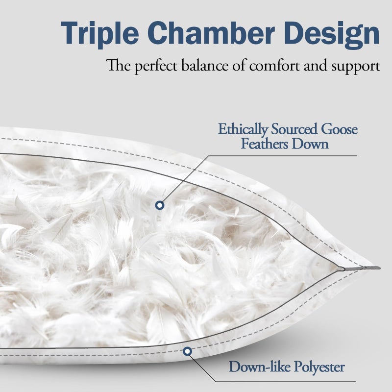BPC Luxury Goose Feather Down Pillows King Size Set of 2, Hotel Bed Pillows for Sleeping, 100% Organic Cotton Cover, Soft Support Down Alternative Surround Fill for Side, Back and Stomach Sleepers - Image 2