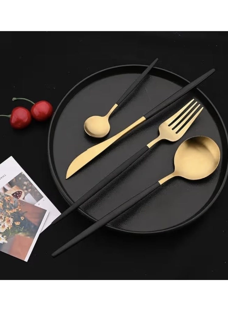 24-piece stainless steel tableware set, gold color, luxury box - Image 4