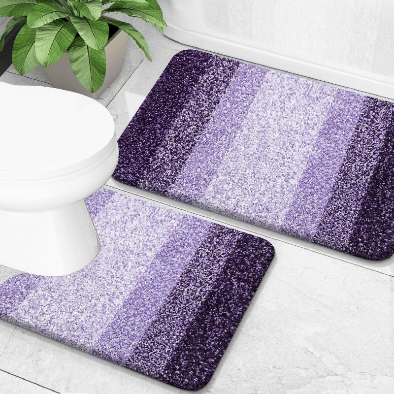 OLANLY Bathroom Rug Set 2 Piece Soft Absorbent Microfiber Bath Mats and UShaped Contour Toilet Rug NonSlip Machine Wash Dry Plush Shaggy Bath Mats for Bathroom 24x1624x20 Violet - Image 2