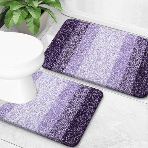 OLANLY Bathroom Rug Set 2 Piece Soft Absorbent Microfiber Bath Mats and UShaped Contour Toilet Rug NonSlip Machine Wash Dry Plush Shaggy Bath Mats for Bathroom 24x1624x20 Violet - Image 1