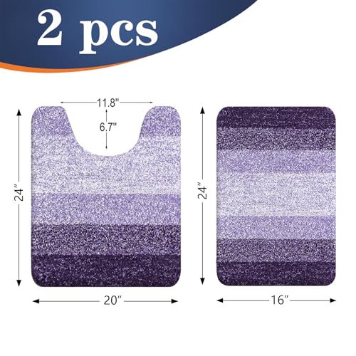 OLANLY Bathroom Rug Set 2 Piece Soft Absorbent Microfiber Bath Mats and UShaped Contour Toilet Rug NonSlip Machine Wash Dry Plush Shaggy Bath Mats for Bathroom 24x1624x20 Violet - Image 3