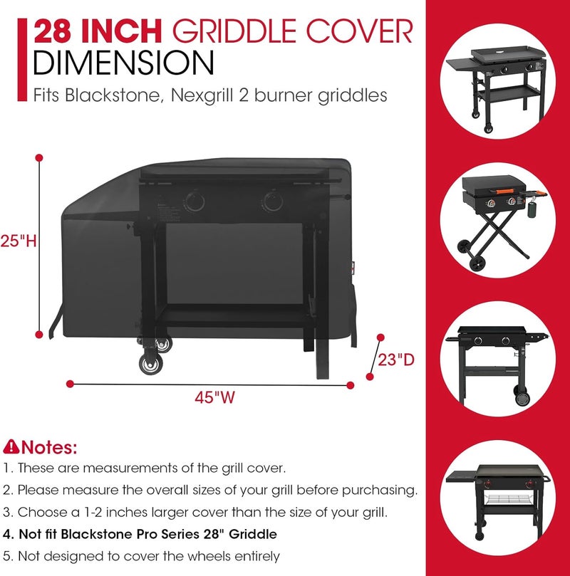 Unicook 28 inch Griddle Cover, Compatible for Blackstone, Nexgrill Griddle, Flat Top Grill Cover with Sealed Seam, Heavy Duty Waterproof Cooking Station Gas Grill Cover, Includes Support Pole, Black - Image 2