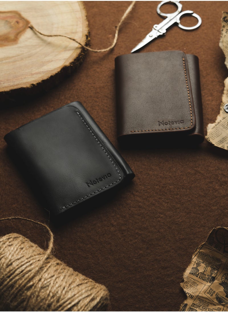 Motevia Motevia  Genuine Leather Wallet Purse Pouch Card Money Holder Mens Genuine Leather with 5 Inner Pockets (Black)  - Image 4