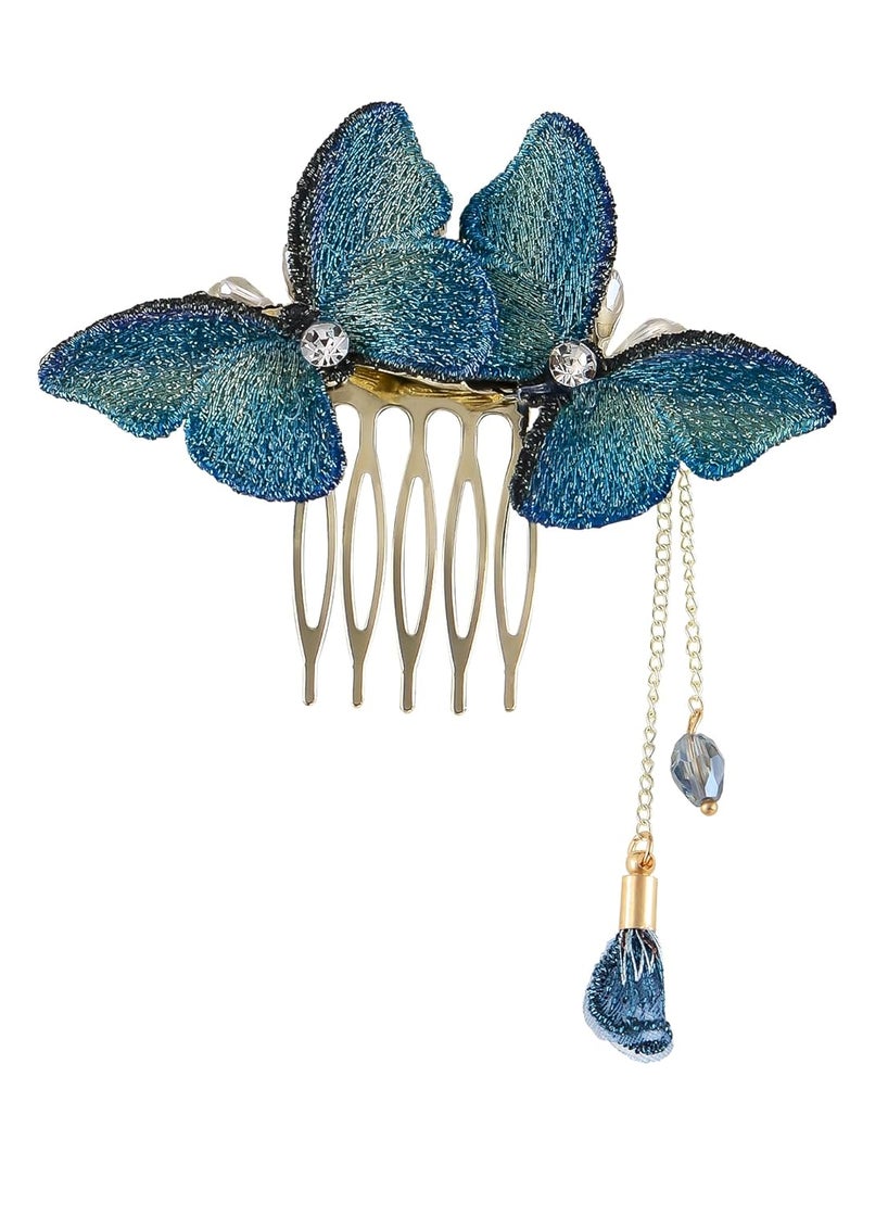 Alilang Alilang Blue Butterfly Hair Side Combs with Tassels Vintage Wedding Bridal Hair Accessories for Women 