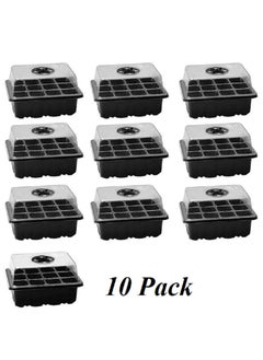 Gerenic 10 Pack Seed Starter Tray Seedling Starter Kits, Plant Starter Kit with Humidity Domes and Base Indoor Greenhouse Mini Propagator Station for Seeds Growing Starting (12 Cells per Tray)  - Image 1