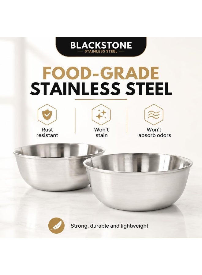 BLACKSTONE Stainless Steel Mixing Bowl Set 2 Piece, 500ml Food Grade Steel Serving Bowls, Kitchen Prep & Storage Bowls with Stackable Design - Image 4