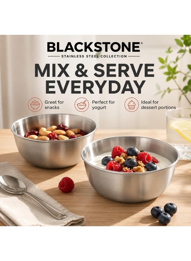 BLACKSTONE Stainless Steel Mixing Bowl Set 2 Piece, 500ml Food Grade Steel Serving Bowls, Kitchen Prep & Storage Bowls with Stackable Design - Image 5