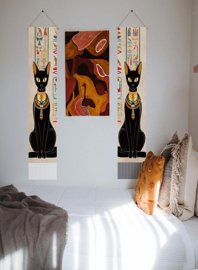 AHANDMAKER Pack of 2 Ancient Egyptian Style Tapestries,Black Cat & Hieroglyphs Vertical Long Tapestry, Mythology Doorway Curtain Tassel Wall Hanging for Bedroom Living Room, 13 x 51 Inch - Image 2