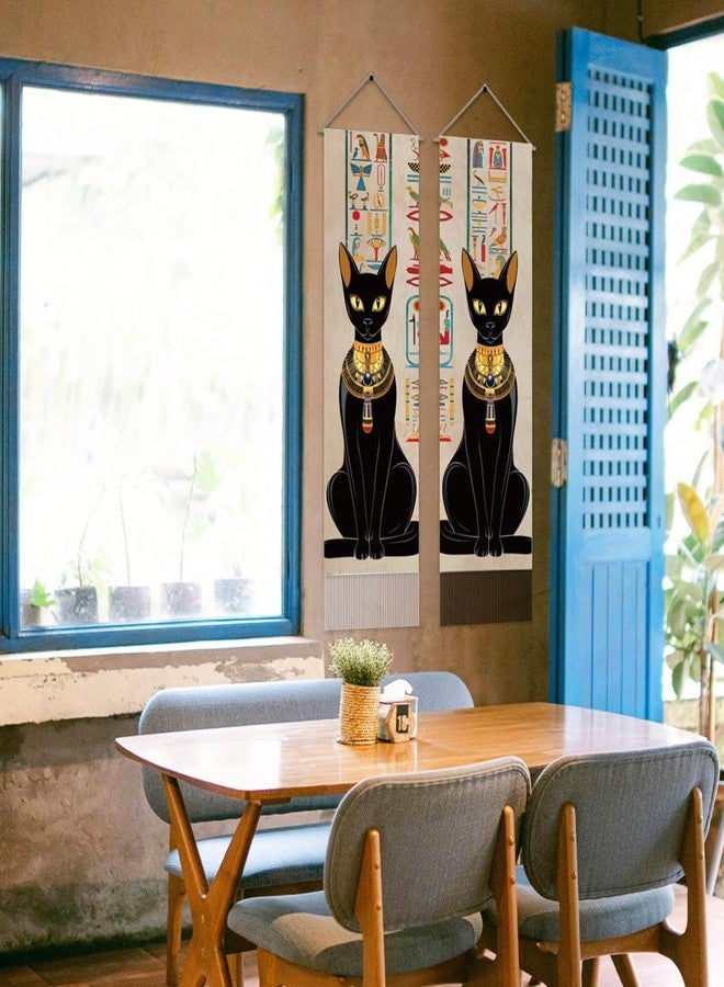 AHANDMAKER Pack of 2 Ancient Egyptian Style Tapestries,Black Cat & Hieroglyphs Vertical Long Tapestry, Mythology Doorway Curtain Tassel Wall Hanging for Bedroom Living Room, 13 x 51 Inch - Image 5