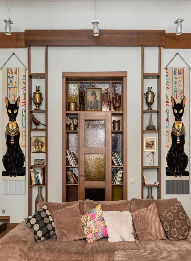 AHANDMAKER Pack of 2 Ancient Egyptian Style Tapestries,Black Cat & Hieroglyphs Vertical Long Tapestry, Mythology Doorway Curtain Tassel Wall Hanging for Bedroom Living Room, 13 x 51 Inch - Image 4