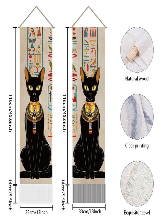 AHANDMAKER Pack of 2 Ancient Egyptian Style Tapestries,Black Cat & Hieroglyphs Vertical Long Tapestry, Mythology Doorway Curtain Tassel Wall Hanging for Bedroom Living Room, 13 x 51 Inch - Image 3