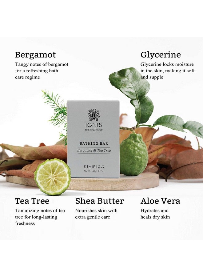 Kimirica Ignis Bergamot and Tea Tree Handmade Bathing Soap Bar For Men, 100% Vegan & Paraben Free, Pack of 4 (4 x 100g Each) - Image 3