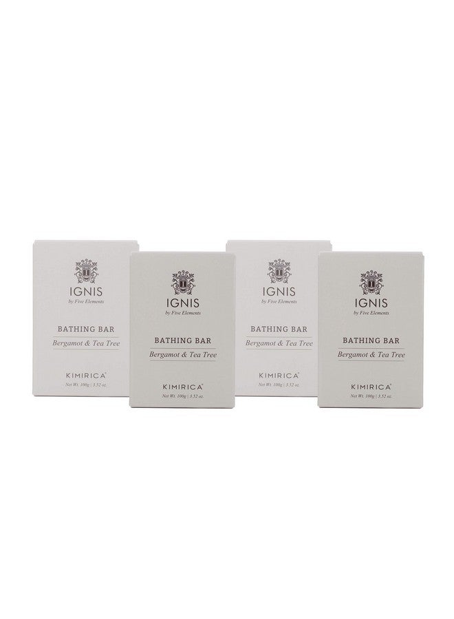 Kimirica Ignis Bergamot and Tea Tree Handmade Bathing Soap Bar For Men, 100% Vegan & Paraben Free, Pack of 4 (4 x 100g Each) - Image 1