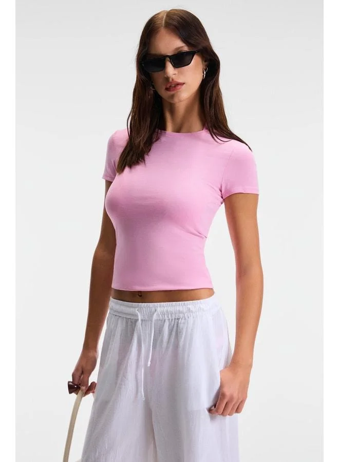 Ethiquet TARELIA Women's Cycling Collar Short Sleeve Slim Pink T-Shirt.
