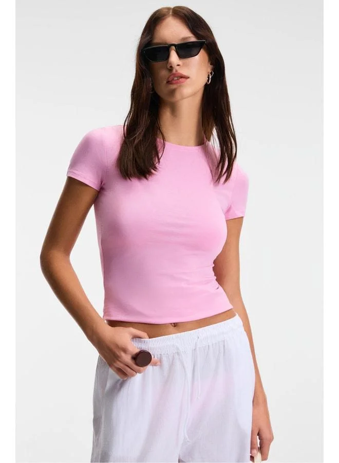 Ethiquet TARELIA Women's Cycling Collar Short Sleeve Slim Pink T-Shirt.