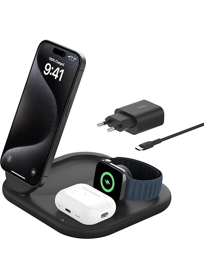 Generic - Magsafe Charger Boostcharge 3 In 1 Qi2 Magnetic Foldable Charger 15W Fast Charger For Iphone15 Watch Airpods With Non Slip Base Power Supply Module Black - Image 1