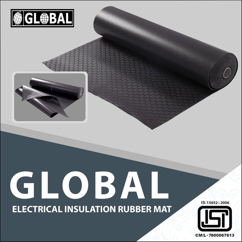 GLOBAL PREMIUM GLOBAL PREMIUM Electrical Insulation Rubber Mat 11KV Class B1x1 Meter 25mm Thickness Black AntiSkid Multipurpose Shock Proof Mat ISI Certified  - Image 2
