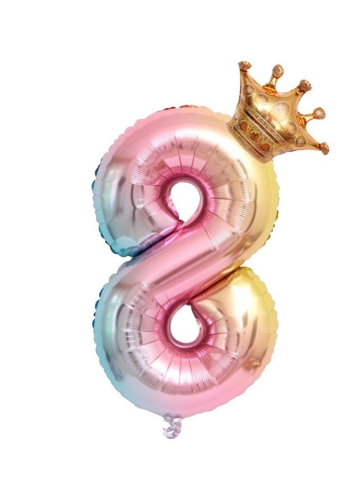 ​​Pastel Number Balloons, 32 Inch Giant Helium Foil Gradient Number 0-9 for Girls,Crown-Shaped Self Inflating Birthday Balloon for Women Anniversary Baby Shower Princess Party Decorations Supplies - Image 1