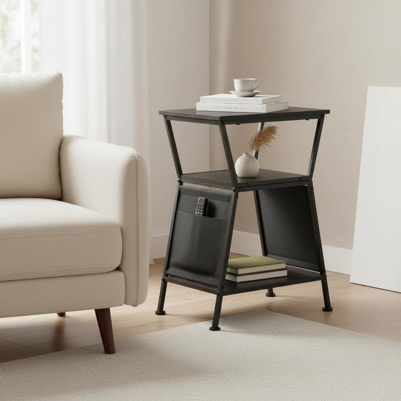 ZEXVIDA End Table with Storage Bag, Three-Tier Trapezoidal Side Table with Storage Bag, Corner Table Sofa End Table for Living Room Bedroom - Image 3