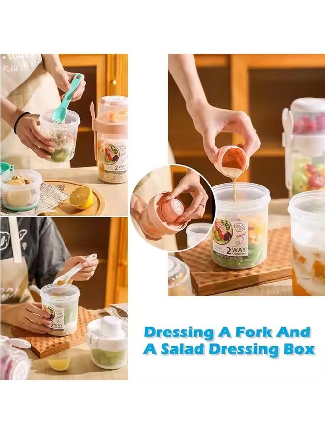 Salad Cup Breakfast Cup,Salad Meal Shaker Cup, Portable Fitness PP Plastic Salad Cup with Fork and Dressing Holder, Double Layer Salad Meal Shaker Cup,Fresh Vegetable Salad Container Holder (Pink)  - Image 3