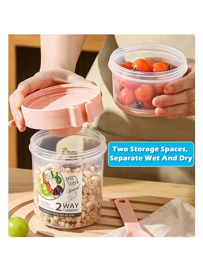 Salad Cup Breakfast Cup,Salad Meal Shaker Cup, Portable Fitness PP Plastic Salad Cup with Fork and Dressing Holder, Double Layer Salad Meal Shaker Cup,Fresh Vegetable Salad Container Holder (Pink)  - Image 5