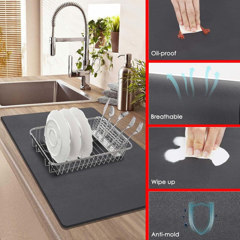JUPITER ESSENTIALS DripShield Dish Drying Mat Super Absorbent QuickDry Kitchen Mat with NonSlip Rubber Backing Durable Stylish Placemat for Dishes Glassware Countertops for Kitchen 1 - Image 3