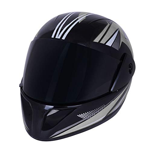 Sage Square Plus Full Face Graphic Helmet | ISI Certified | Tinted Visor | High Standard Safety | Enhanced Design | Extra Comfort (Large, Black Glossy (Silver)) - Image 1
