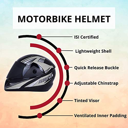 Sage Square Plus Full Face Graphic Helmet | ISI Certified | Tinted Visor | High Standard Safety | Enhanced Design | Extra Comfort (Large, Black Glossy (Silver)) - Image 5