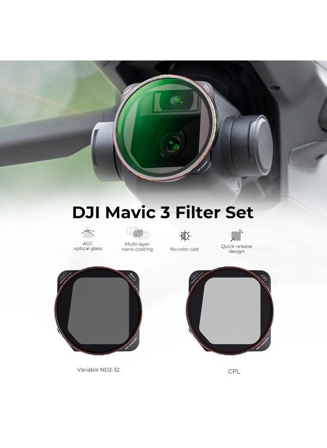 BURAQ - For DJI Mavic 3 / Mavic 3 Cine K&F Concept SKU.1889 2 in 1 Variable ND2-ND32 and CPL Filter Kit - Image 1