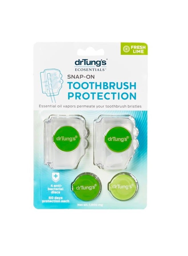 drTung's Dr. Tung's Snap-On Toothbrush Cover Caps 2 Count - Toothbrush Head Cover, Travel Case, 60 Days Protection Each, Comes with 4 Deodorizing Discs - Assorted Colors - Image 1