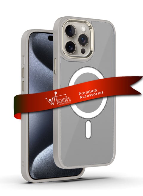 Hybrid Silicone With Translucent Hard Back Protective Plating Lens Magsafe Case Cover For Apple iPhone 15 Pro 2023 Grey