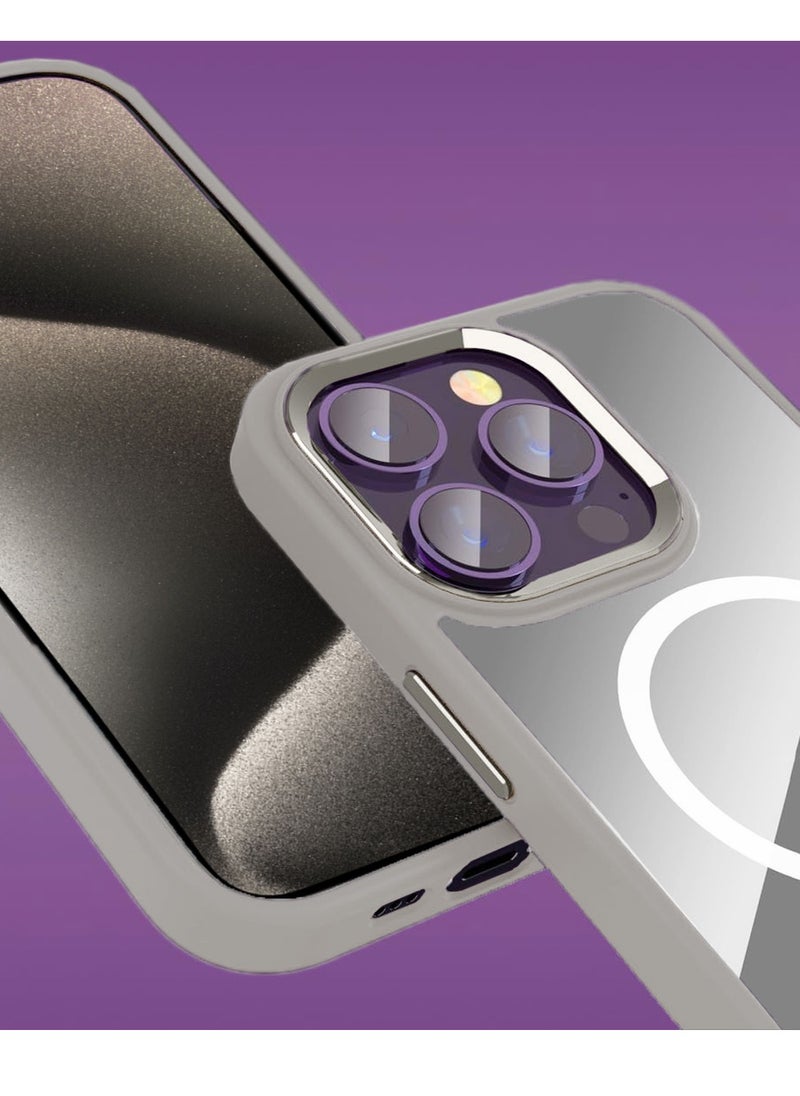 Hybrid Silicone With Translucent Hard Back Protective Plating Lens Magsafe Case Cover For Apple iPhone 15 Pro 2023 Grey