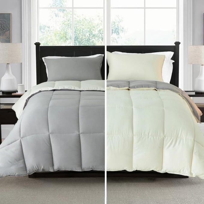 REVERSIBLE NOSHRINK OFFWHITE CALIFORNIA KING COMFORTER SET WITH SHAMS ULTRA SOFT ALLSEASON NONFADING COLORS MACHINE WASHABLE DUVET INSERT GULLJET STREAM GREY