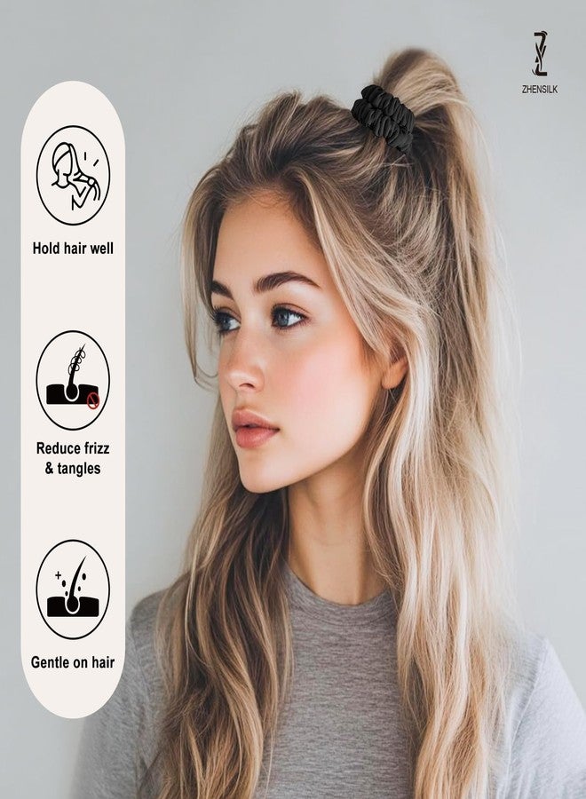ZHENSILK 8Pcs Silk Scrunchies Hair Ties for Women & Girls, Mulberry Silk Scrunchies No-Damage Thin Satin Ponytail Holders for Hair Care - Image 3