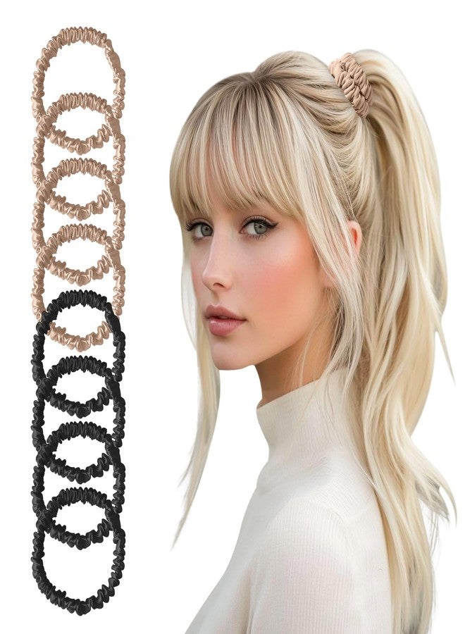 ZHENSILK 8Pcs Silk Scrunchies Hair Ties for Women & Girls, Mulberry Silk Scrunchies No-Damage Thin Satin Ponytail Holders for Hair Care - Image 1