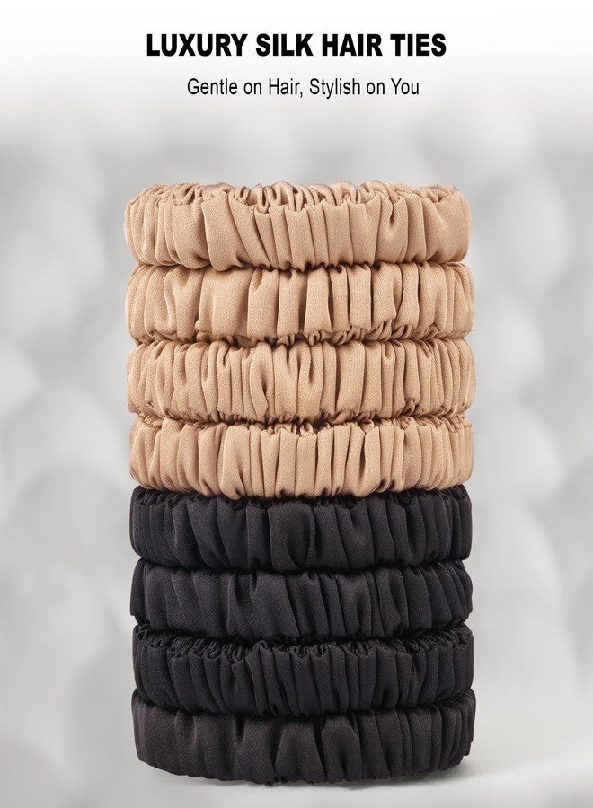 ZHENSILK 8Pcs Silk Scrunchies Hair Ties for Women & Girls, Mulberry Silk Scrunchies No-Damage Thin Satin Ponytail Holders for Hair Care - Image 4