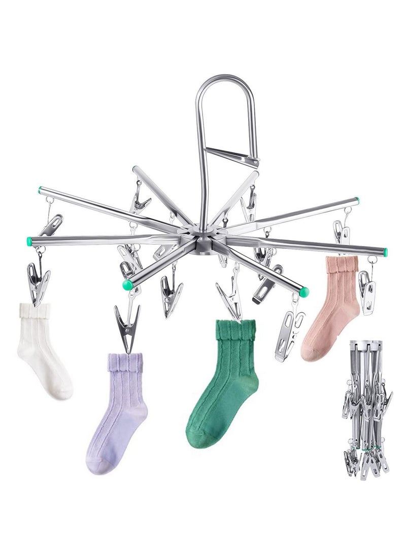SYOSI Sock Dryer Stainless Steel 16 Pegs Swivel Hook Clothes Drying Hanger Rustproof Clothesline Windproof Hanging Dryer for Underwear Socks Bras Baby Clothes Gloves - Image 1