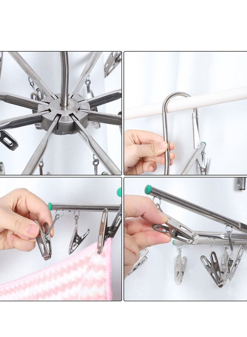 SYOSI Sock Dryer Stainless Steel 16 Pegs Swivel Hook Clothes Drying Hanger Rustproof Clothesline Windproof Hanging Dryer for Underwear Socks Bras Baby Clothes Gloves - Image 4