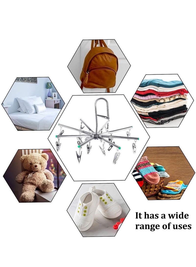 SYOSI Sock Dryer Stainless Steel 16 Pegs Swivel Hook Clothes Drying Hanger Rustproof Clothesline Windproof Hanging Dryer for Underwear Socks Bras Baby Clothes Gloves - Image 3