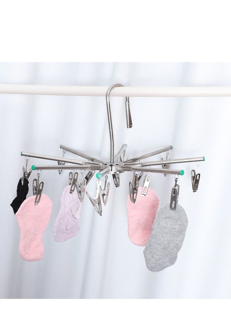 SYOSI Sock Dryer Stainless Steel 16 Pegs Swivel Hook Clothes Drying Hanger Rustproof Clothesline Windproof Hanging Dryer for Underwear Socks Bras Baby Clothes Gloves - Image 5