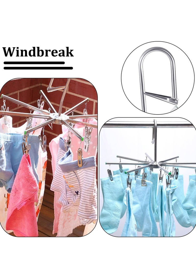 SYOSI Sock Dryer Stainless Steel 16 Pegs Swivel Hook Clothes Drying Hanger Rustproof Clothesline Windproof Hanging Dryer for Underwear Socks Bras Baby Clothes Gloves - Image 2